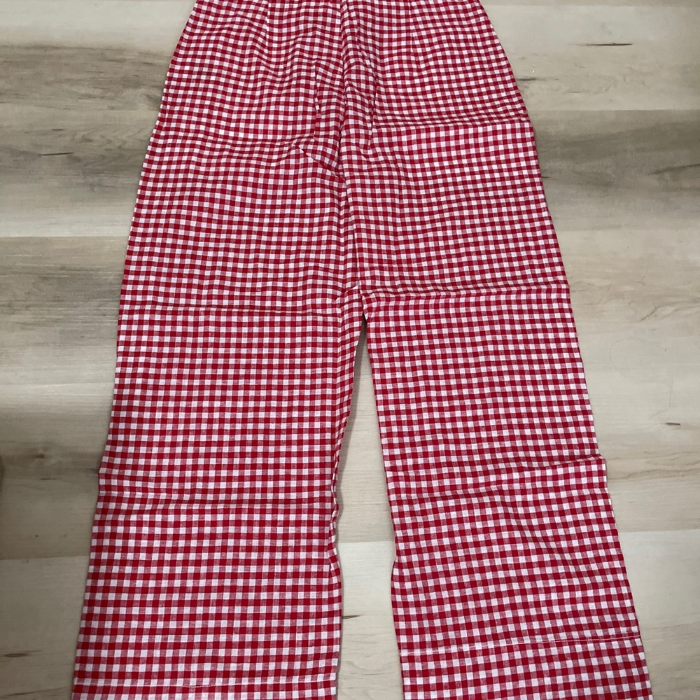 NWT Gap Linen straight crop red checkered size 6 pants high rise - Picture 2 of 8